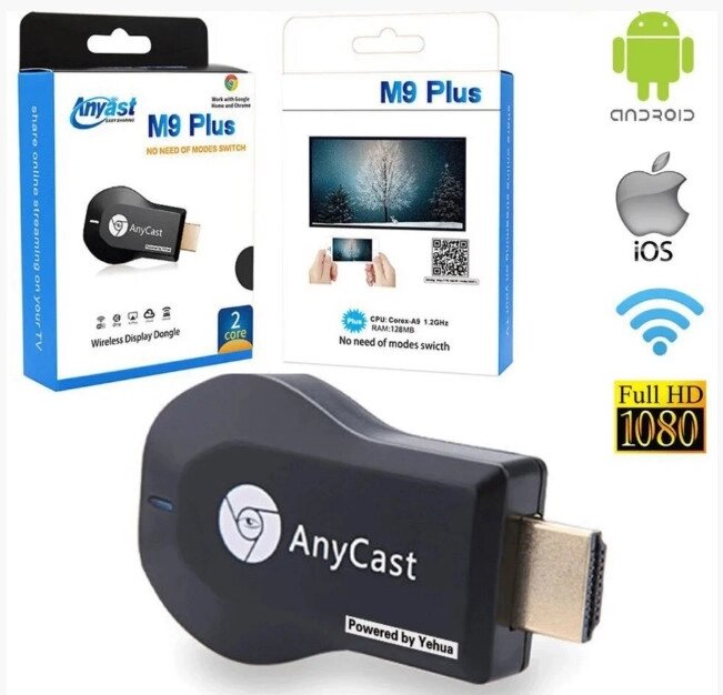 Медіаплеєр ресивер HDMI Wi-Fi приймач Miracast AnyCast M9 plus для Smart ТБ від компанії shop-shap - фото 1