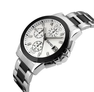 Чоловічий годинник Skmei 9126 з хронографом Сріблястий з білим циферблатом
