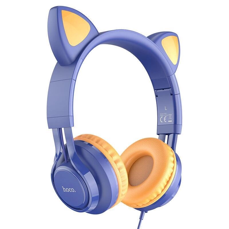 Накладні навушники Hoco W36 Cat ear headphones + мікрофон Синій від компанії shop-shap - фото 1