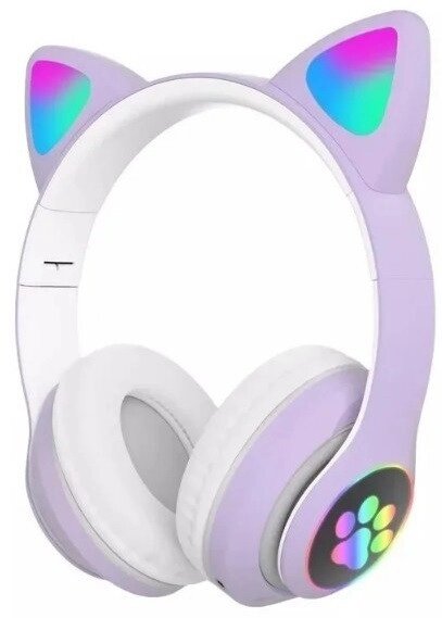 Навушники Bluetooth Cat Ear VZV-23M 7695 з підсвічуванням, фіолетові від компанії shop-shap - фото 1