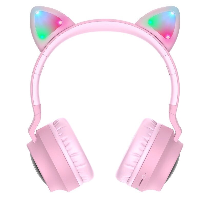 Навушники Bluetooth HOCO Cheerful Cat ear W27, рожеві від компанії shop-shap - фото 1