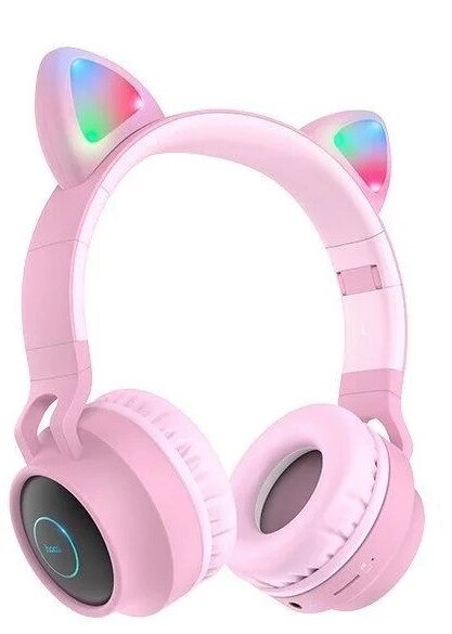 Навушники Hoco W27 Cat Ear Bluetooth з котячими вушками і LED підсвічуванням Рожевий від компанії shop-shap - фото 1