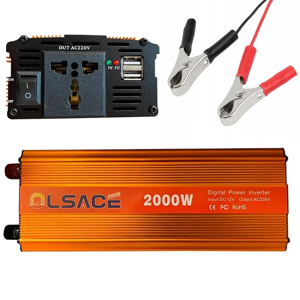 Перетворювач напруги інвертор OLSACE 2000W 12-220V Power Inverter Автомобільний перетворювач від компанії shop-shap - фото 1