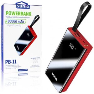 Універсальна зарядна батарея Sunix 30000mAh Power Bank + вбудований кабель + ліхтарик (Чорний з червоним) в Київській області от компании shop-shap