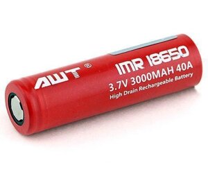 Високострумовий акумулятор AWT Li-ion 18650 3000mAh 3,7 V (40A) (Червоний)