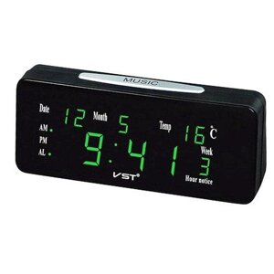 Мережевий електронний годинник VST-763 WX-4 салатові цифри + температура (USB)