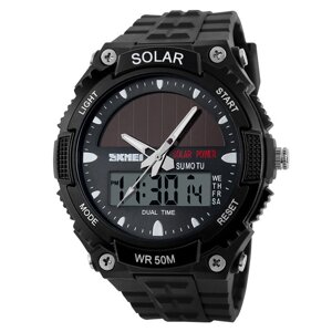 Чоловічий спортивний годинник Skmei 1049 із сонячною батареєю (Чорний)