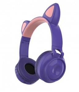 Бездротові Bluetooth-навушники ZW-028 Cat Ear з вушками (Bluetooth, MP3, FM, AUX, Mic, LED) Фіолетовий