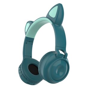 Бездротові Bluetooth-навушники ZW-028 Cat Ear з котячими вушками (Bluetooth, MP3, FM, AUX, Mic, LED) Зелений