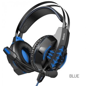 Дротові навушники Hoco W102 Cool tour з мікрофоном і LED підсвічуванням (Синій)