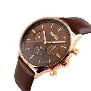 Чоловічий класичний годинник Skmei 9117 Gold Brown