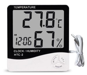 Годинник-термометр цифровий HTC-2 з гігрометром і виносним датчиком (білий)