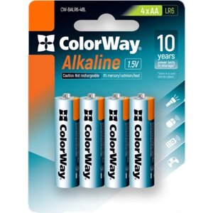 Батарейка ColorWay AA LR6 Alkaline Power ( лужні ) *4 blister (CW-BALR06-4BL)