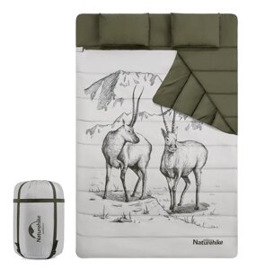 Двомісний спальний мішок Naturehike NH21MSD06 (215 х 145см) з подушками (Зелений)