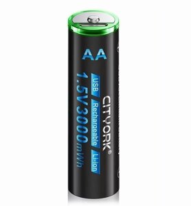 Акумулятор AA Cityork 1.5v 3000mwh літій-іонний + USB (Чорний) в Київській області от компании shop-shap