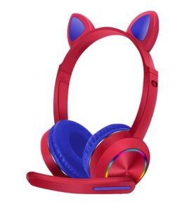 Навушники з мікрофоном AKZ-020 Cat Ear з котячими вушками і підсвічуванням Червоний