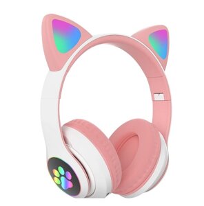 Бездротові Bluetooth-навушники з вушками Cat Ear VZV-23M з LED підсвічуванням (Рожевий)