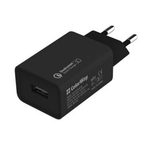 Зарядний пристрій ColorWay 1USB Quick Charge 3.0 (18W) black (CW-CHS013Q-BK) в Київській області от компании shop-shap