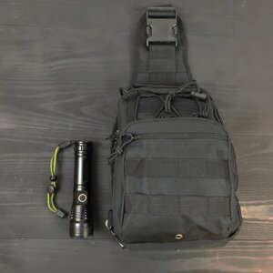 Набір: армійська чорна сумка 8л + професійний тактичний ліхтар POLICE BL-X71-P50