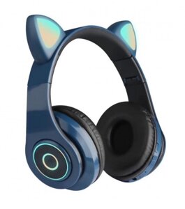 Бездротові Bluetooth-навушники CXT-B39 Cat Ear з котячими вушками і LED підсвічуванням Синій