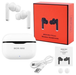 Бездротова Bluetooth стерео гарнітура BT P91 Pro Moin Max 5.0 White з кейсом