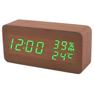 Мережевий годинник VST-862S-4 температура + вологість (USB ААА) Коричневий / зелені цифри в Київській області от компании shop-shap