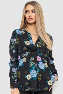 Блуза з квітковим принтом, колір чорний, 244R7001