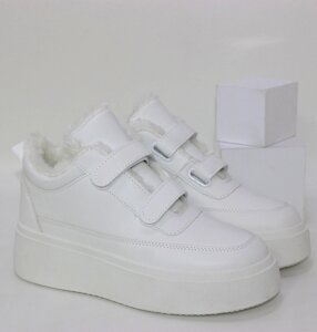 Стильні білі кросівки черевики на двох липучках та високій підошві 5.5 см . 38