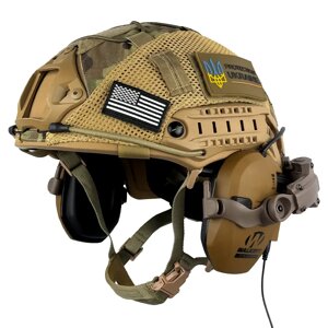 Комплект шолом Fast Helmet NIJ IIIA + навушники Walkers Razor Slim з чебурашкою + кавер Мультикам S