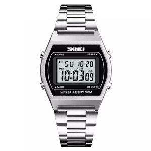 Наручний електронний ретро годинник Skmei 1328 Сріблястий