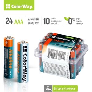 Батарейка ColorWay AAA LR03 Alkaline Power ( лужні ) * 24шт plastic box (CW-BALR03-24PB)