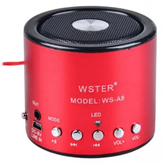 Портативна колонка WSTER WS-A8 Мініколонка з MP3 USB та FM-paдіо Червона від компанії shop-shap - фото 1