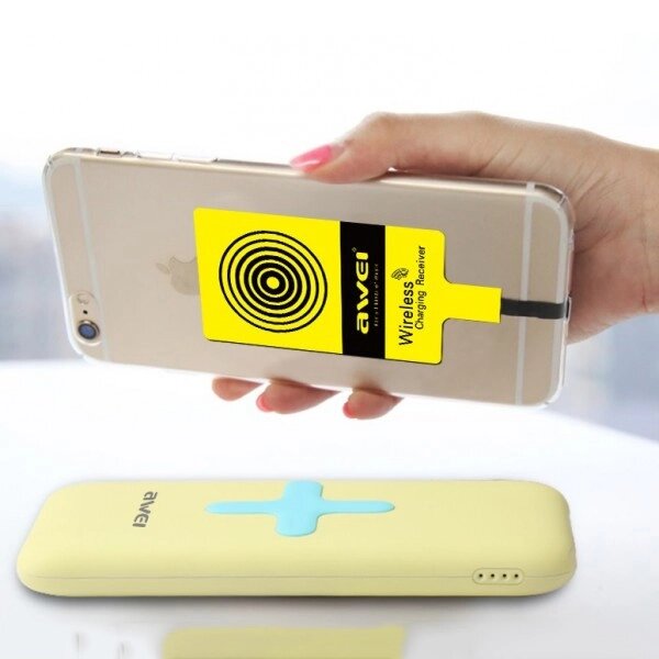 Power Bank AWEI P98K (Бездротова зарядка) 8000 mAh. QD-986 Колір: жовтий від компанії shop-shap - фото 1