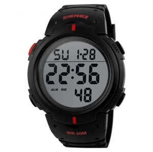 Спортивний годинник Skmei 1068 чорний з червоними вставками