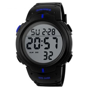 Спортивний годинник Skmei 1068 чорний із синіми вставками