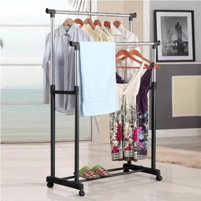 Телескопічна стійка-вішалка для одягу та взуття в вбиральню Double Pole Clothes Horse Mini від компанії shop-shap - фото 1