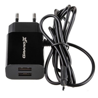 Зарядний пристрій Grand-X 5V 2,1A 2USB + micro USB Black (CH-35B) від компанії shop-shap - фото 1