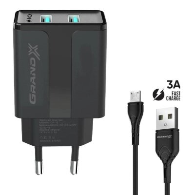 Зарядний пристрій Grand-X CH-15UMB (5V/2,1A + DC cable 2,4А USB -> Micro USB 1m) Black (CH-15UMB) від компанії shop-shap - фото 1