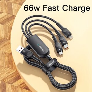 Essager 6A 66W 3 в 1 USB кабель зі швидким заряджанням Шнур для передавання даних 1.2 м