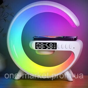 Настольная смарт лампа-ночник RGB с беспроводной зарядкой и Bluetooth-колонкой G-Smart 3в1