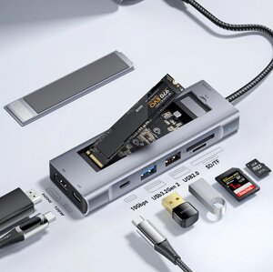 USB-концентратор Essager 8 в 1 Док-станція для ноутбука з інтерфейсом M. 2