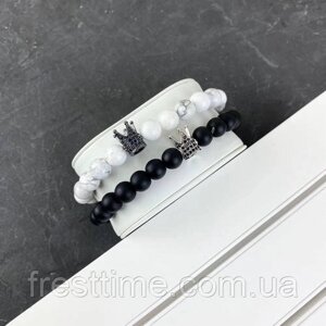 Браслет унісекс на руку з натурального каменю 2B Rich Bracelet King 8 mm, 19 cm White-Black