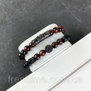 Браслет унісекс на руку з натурального каменю 2B Rich Bracelet Sphere 8 mm, 19 cm Black-Red