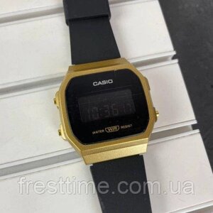 Чоловічі наручні електронні годинники Casio 168 Silicone Black-Gold
