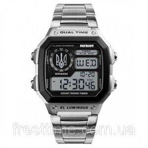 Чоловічий наручний електронний годинник Patriot 011BKUASI Тризуб срібло Чорний + Коробка.