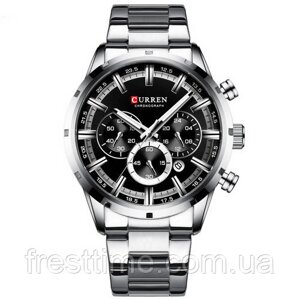 Чоловічі наручні кварцові годинники з хронографом Curren 8355 Silver-Black