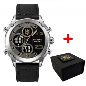 Чоловічий наручний кварцовий (електронний) годинник Patriot 017SIBK Тризуб золото Silver-Black