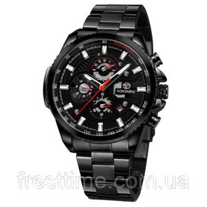 Чоловічий наручний механічний годинник з автопідзаводом Forsining 6909 All Black-Red