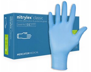 Перчатки нитриловые Nitrylex classic голубые неопудренные размер L