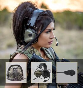 Професійні активні навушники Earmor М32H з гарнітурою хакі